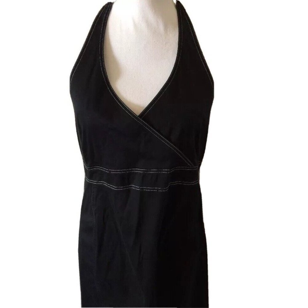 Motherhood Maternity Halter Top Dress Size Med Black White Thread Zippered Back